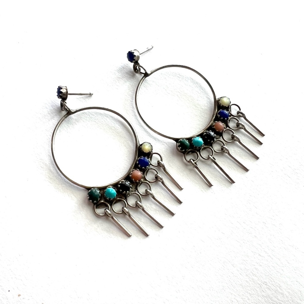 Vintage multi-gemstone Hoop Earrings